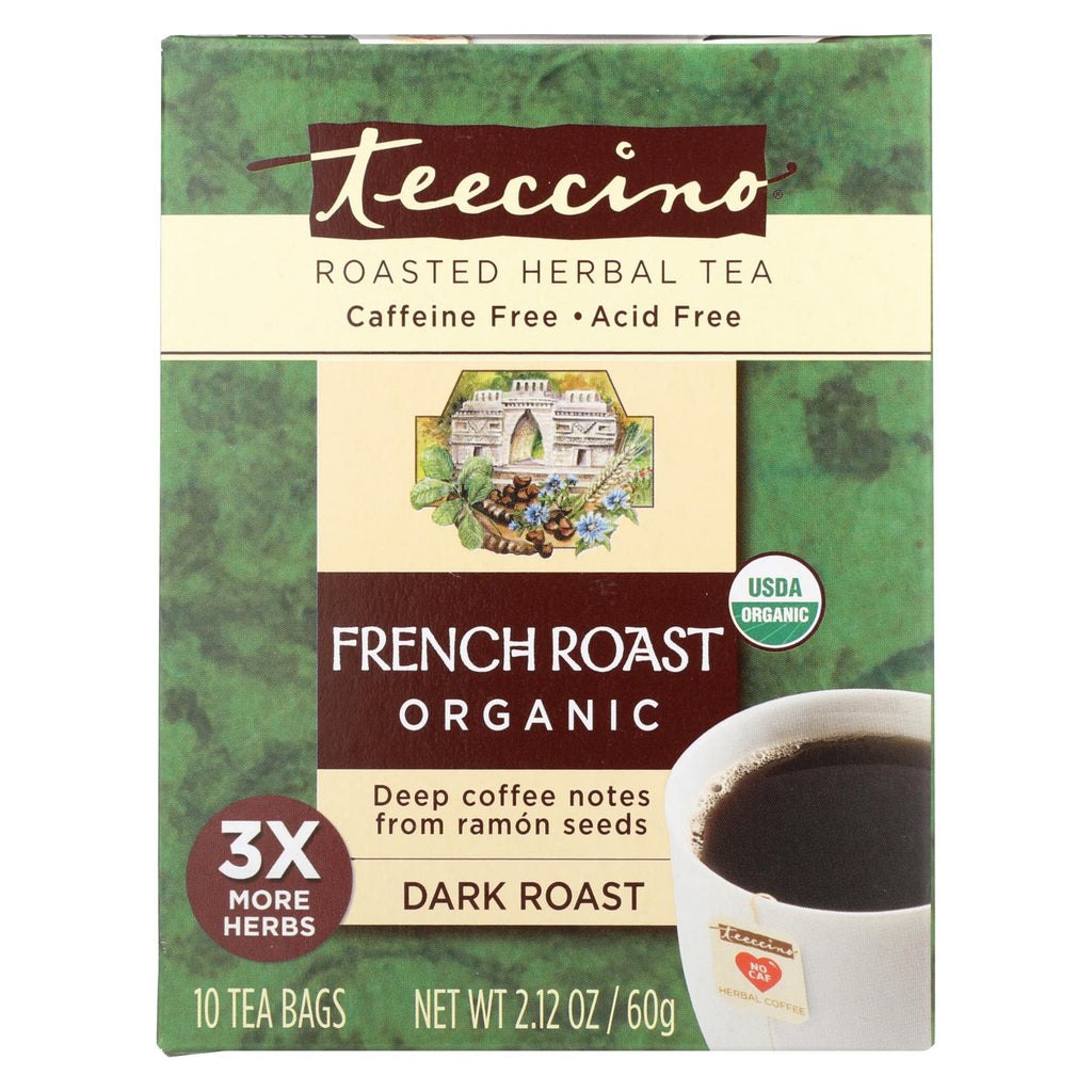 Teeccino French Roast Herbal Coffee Dark Roast - 10 Tea Bags - Case Of 6