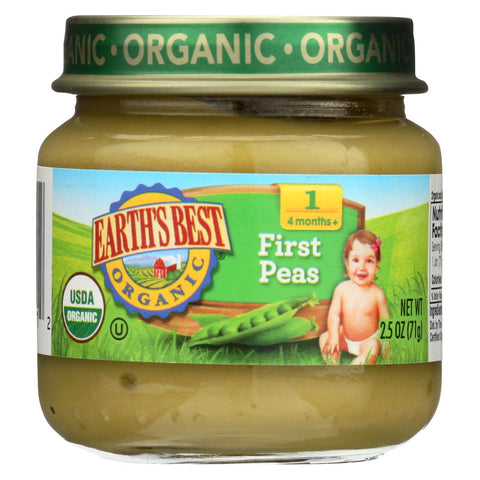 Earth's Best Organic First Peas Baby Food - Stage 1 - Case Of 12 - 2.5 Oz.