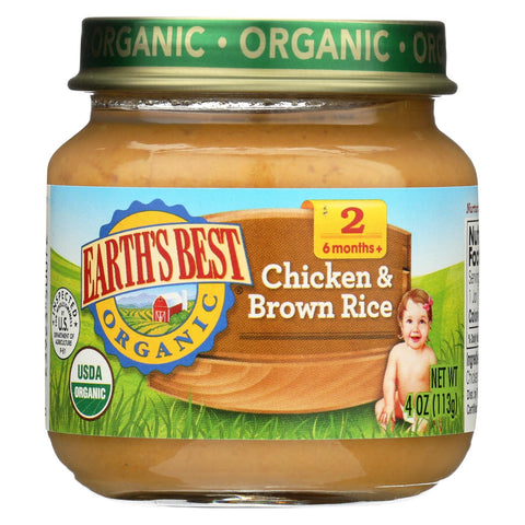 Earth's Best Organic Chicken And Brown Rice Baby Food - Stage 2 - Case Of 12 - 4 Oz.