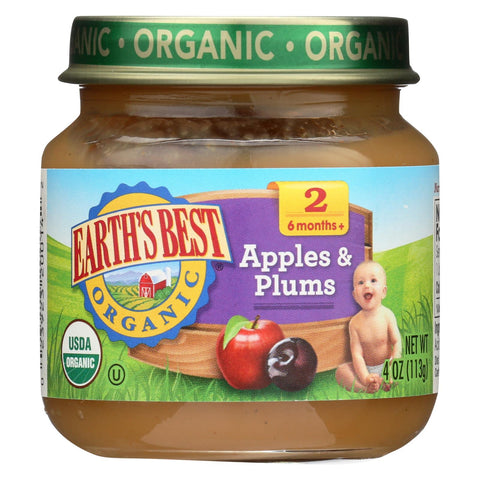 Earth's Best Organic Apples And Plums Baby Food - Stage 2 - Case Of 12 - 4 Oz.