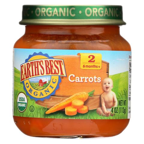 Earth's Best Organic Carrots Baby Food - Stage 2 - Case Of 12 - 4 Oz.