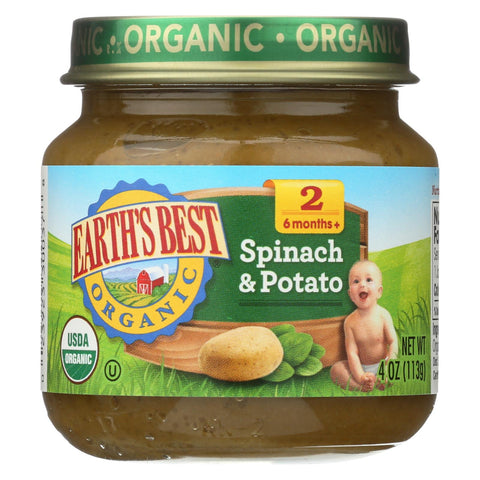 Earth's Best Organic Spinach And Potato Baby Food - Stage 2 - Case Of 12 - 4 Oz.