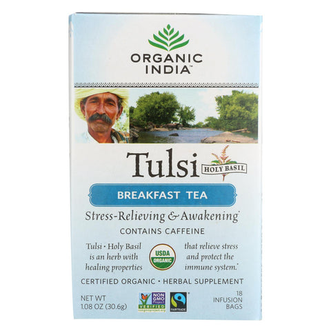 Organic India Organic Tulsi Tea - India Breakfast - 18 Tea Bags - Case Of 7