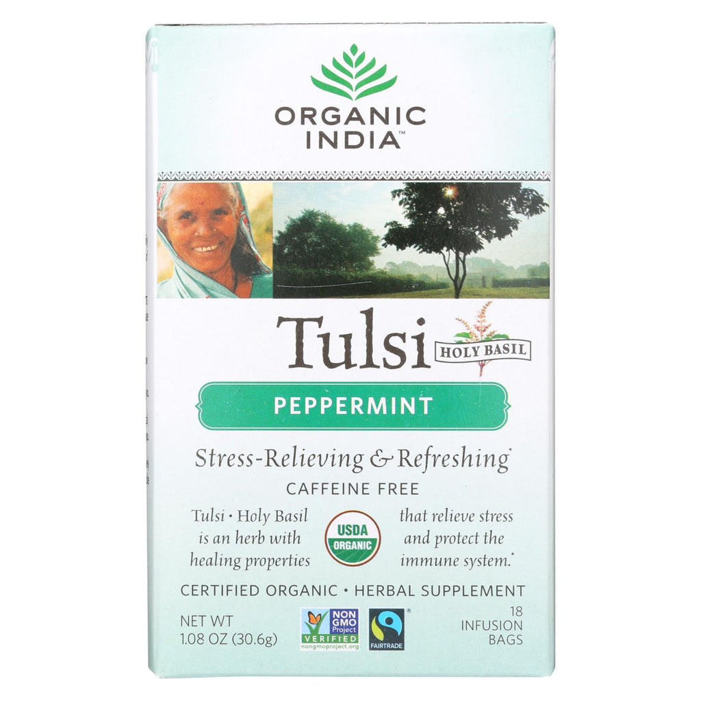 Organic India Organic Tulsi Tea - Peppermint - 18 Tea Bags - Case Of 10