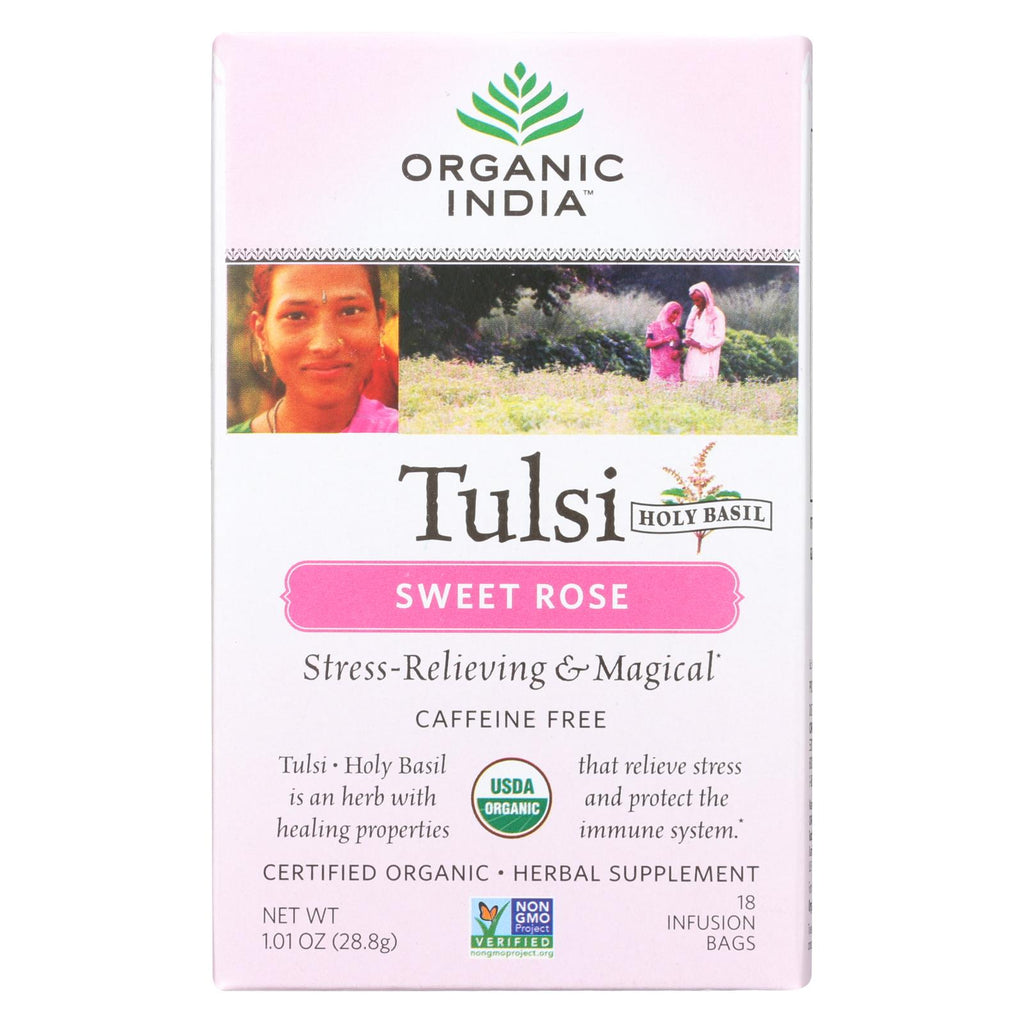 Organic India Tulsi Tea Sweet Rose - 18 Tea Bags - Case Of 6