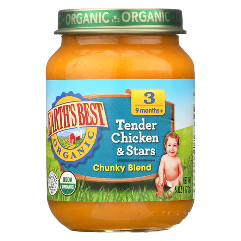 Earth's Best Organic Tender Chicken And Stars Baby Food - Stage 3 - Case Of 12 - 6 Oz.