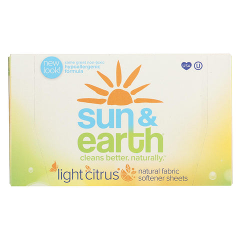 Sun And Earth Natural Fabric Softener Sheets - Light Citrus - 80 Sheets - Case Of 6