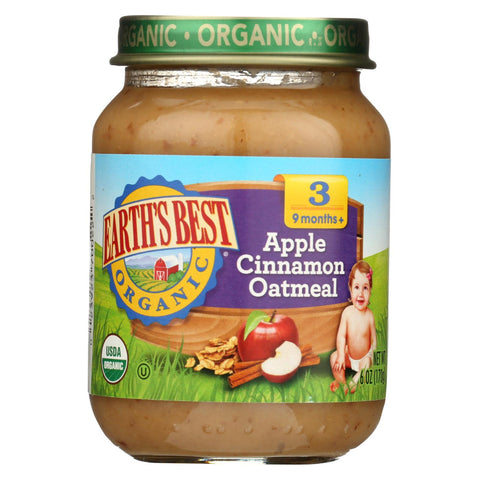 Earth's Best Organic Apple Cinnamon Oatmeal Baby Food - Stage 3 - Case Of 12 - 6 Oz.