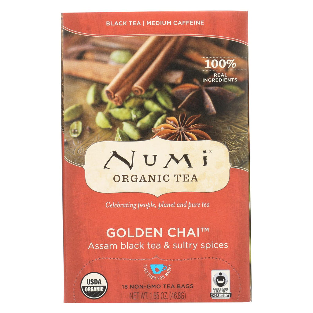 Numi Golden Chai Spiced Assam Black Tea - 18 Tea Bags - Case Of 6