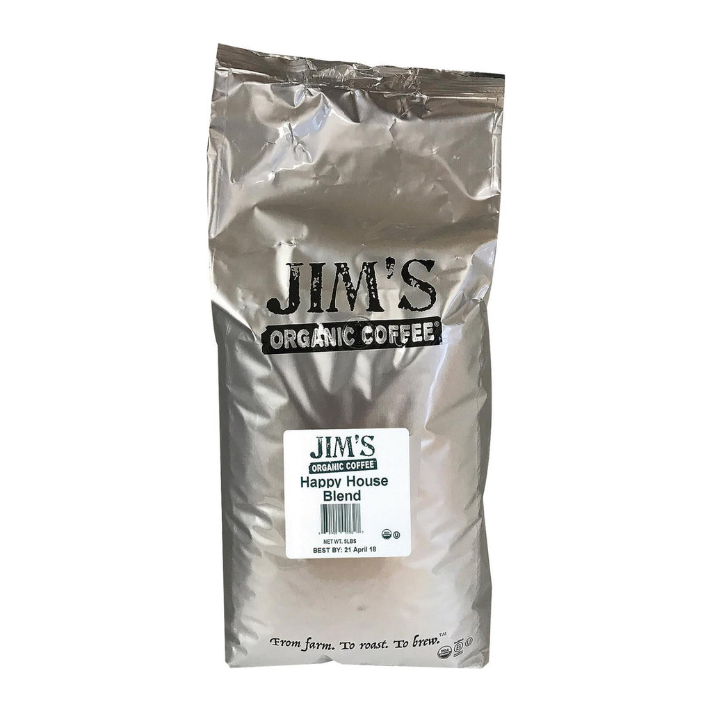 Jim's Organic Coffee - Whole Bean - Happy House Blend - Bulk - 5 Lb.