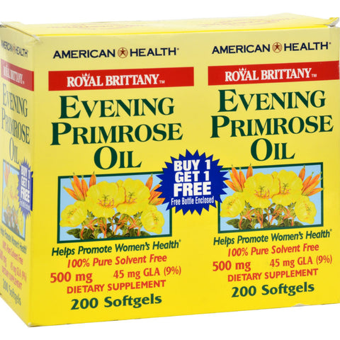 American Health - Royal Brittany Evening Primrose Oil - 500 Mg - 2 Bottles Of 200 Softgels