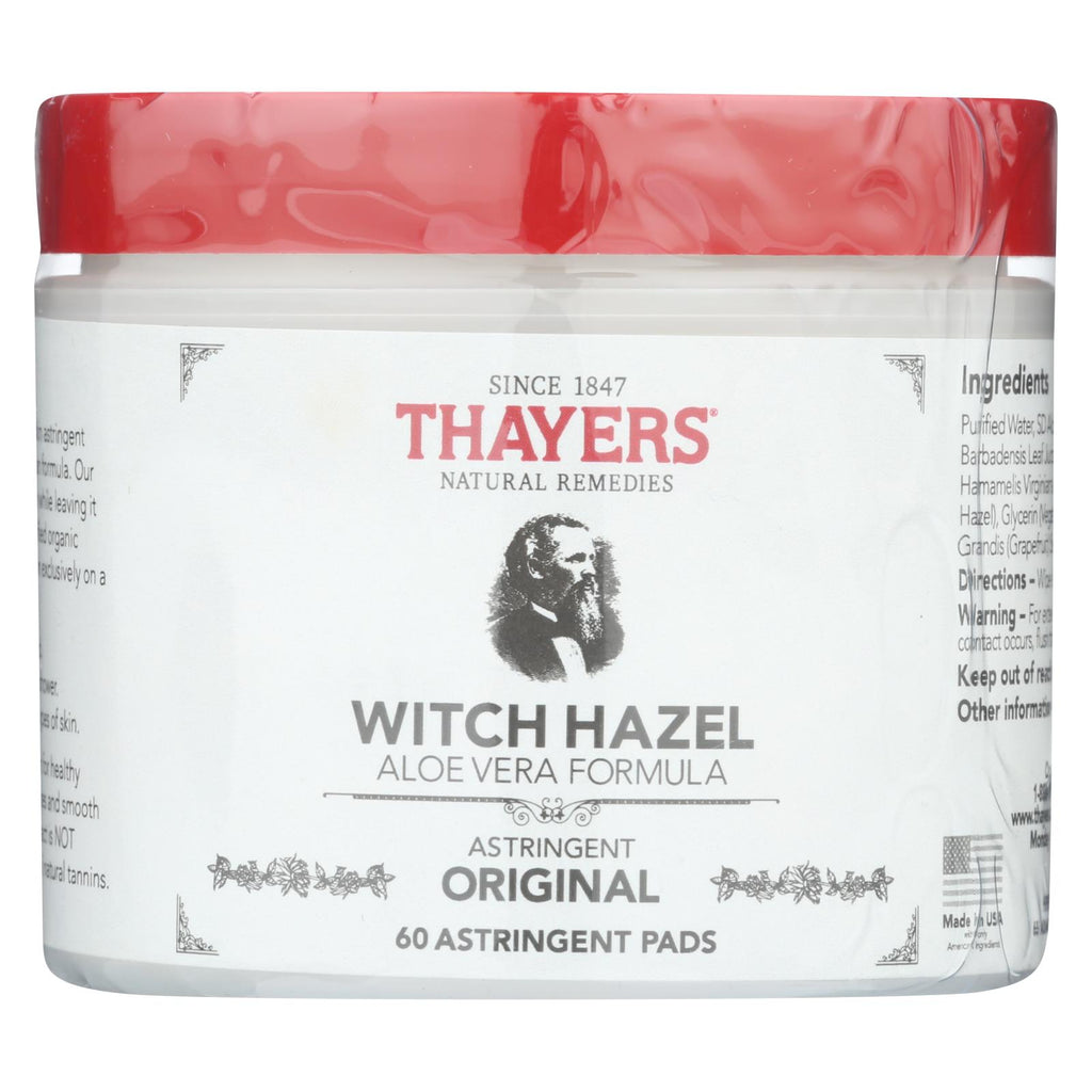 Thayers Witch Hazel With Aloe Vera - 60 Pads