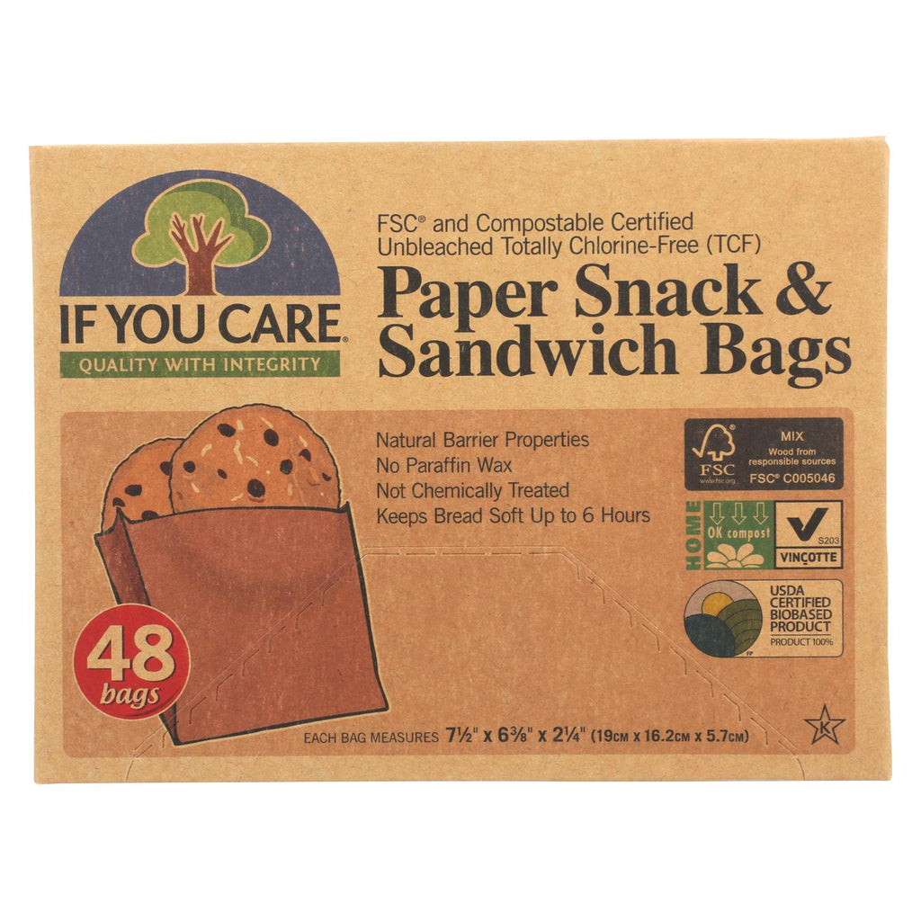 If You Care Bags - Snack And Sandwich - Paper - Unbleached - 48 Count - Case Of 12