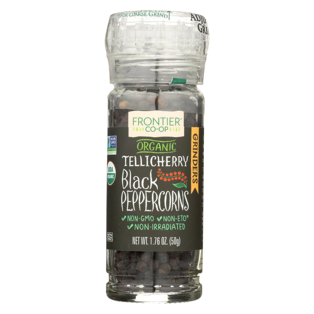 Frontier Herb Peppercorns - Organic - Whole - Black - Tellicherry Grade - Grinder Bottle - 1.76 Oz - Case Of 6