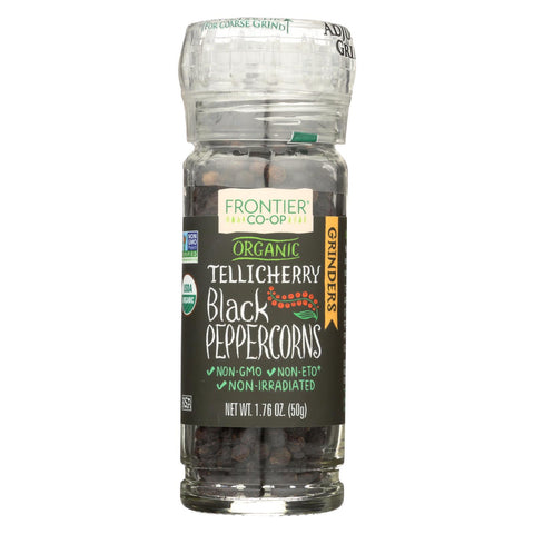 Frontier Herb Peppercorns - Organic - Whole - Black - Tellicherry Grade - Grinder Bottle - 1.76 Oz - Case Of 6