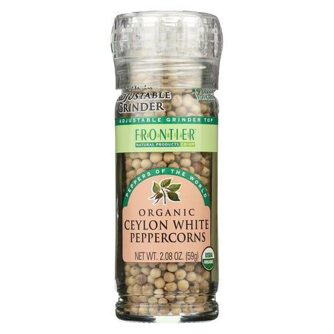 Frontier Herb Peppercorns - Organic - Whole - White - Grinder Bottle - 2.08 Oz - Case Of 6