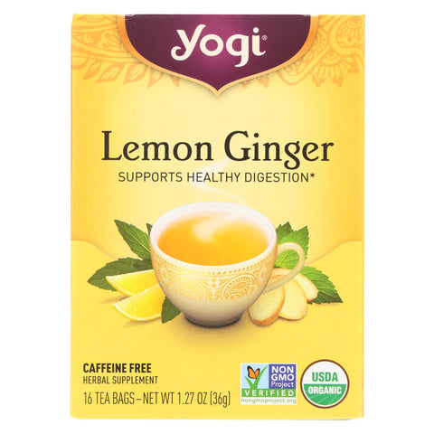 Yogi 100% Natural Herbal Tea Caffeine Free Lemon Ginger - 16 Tea Bags - Case Of 6