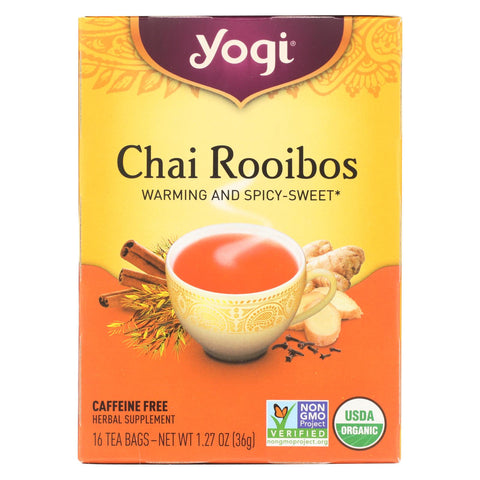 Yogi Organic Herbal Tea Caffeine Free Chai Rooibos - 16 Tea Bags - Case Of 6