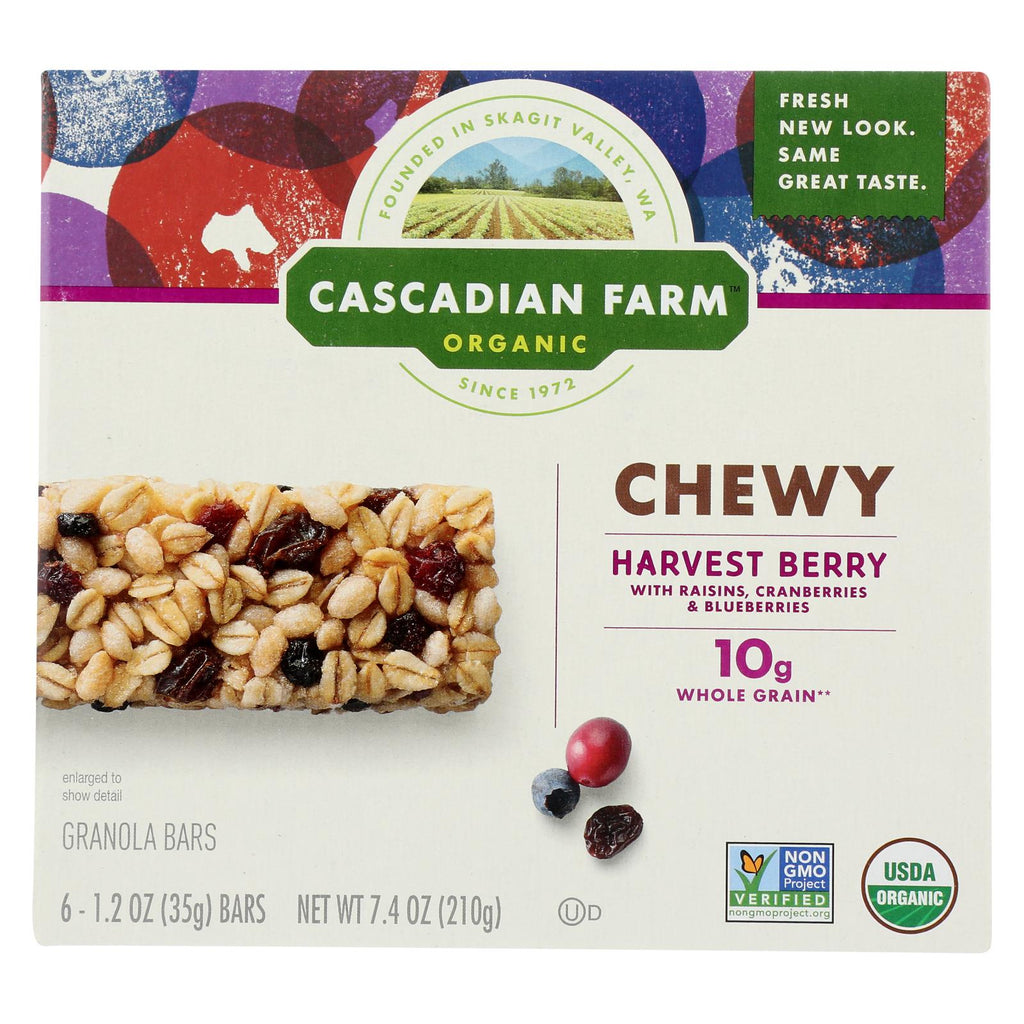 Cascadian Farm Organic Chewy Granola Bars - Harvest Berry - Case Of 12 - 7.4 Oz