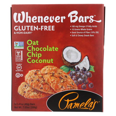 Pamela's Products - Oat Chocolate Chip Whenever Bars - Coconut - Case Of 6 - 1.41 Oz.