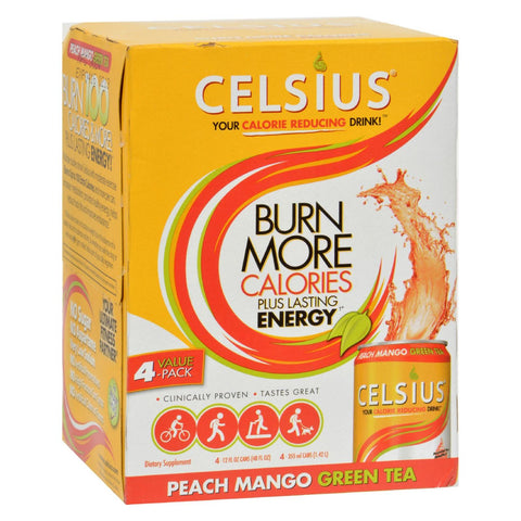 Celsius Drink Peach Mango Green Tea - 4 Pk