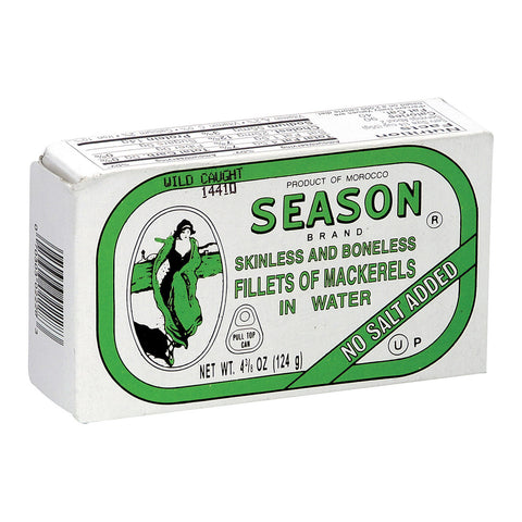 Season Brand Skinless And Boneless Mackerel Fillets In Water - No Salt Added - Case Of 12 - 4.375 Oz.