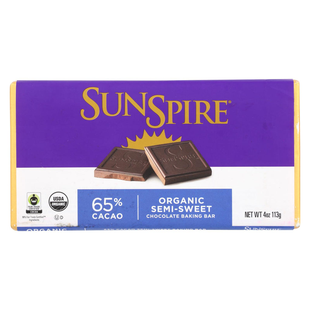 Sunspire Foods Organic 65 Percent Cacao Semi - Sweet Baking Bar - Case Of 12 - 4 Oz.