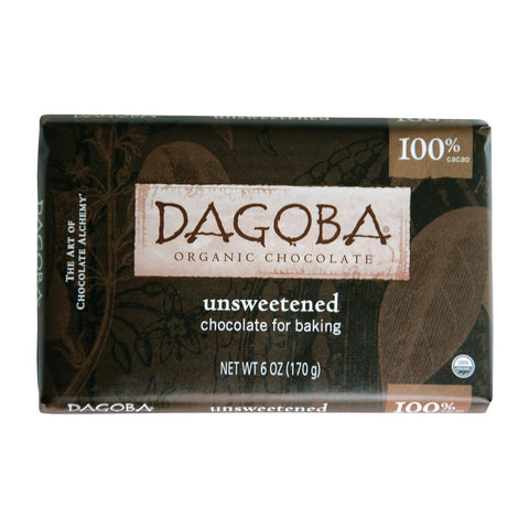 Dagoba Organic Chocolate - Unsweetened Dark Chocolate Baking Bar - Case Of 10 - 6 Oz.