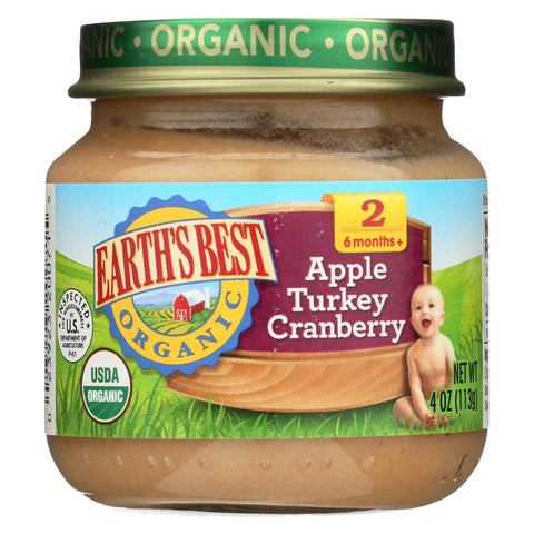 Earth's Best Organic Apple Turkey Cranberry Baby Food - Stage 2 - Case Of 12 - 4 Oz.