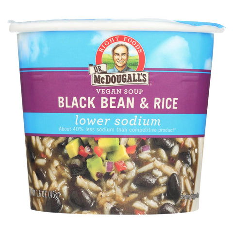 Dr. Mcdougall's Vegan Black Bean And Rice Lower Sodium Soup Cup - Case Of 6 - 1.6 Oz.