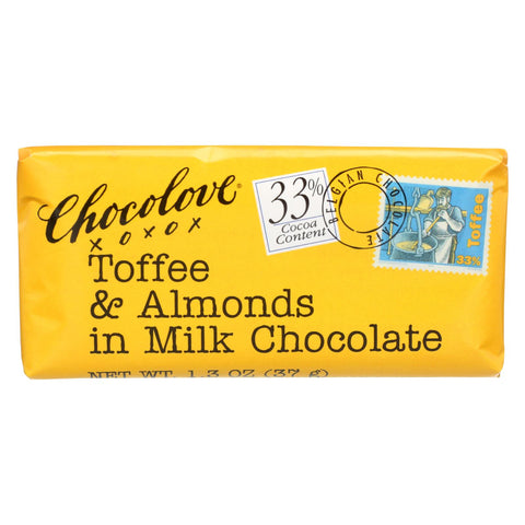 Chocolove Xoxox - Premium Chocolate Bar - Milk Chocolate - Toffee And Almonds - Mini - 1.3 Oz Bars - Case Of 12