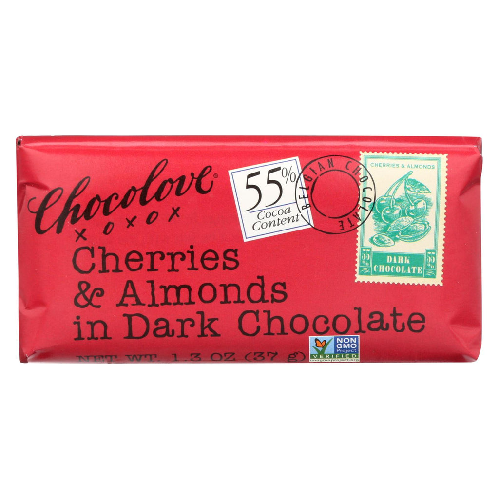 Chocolove Xoxox - Premium Chocolate Bar - Dark Chocolate - Cherries And Almonds - Mini - 1.3 Oz Bars - Case Of 12