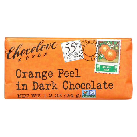 Chocolove Xoxox - Premium Chocolate Bar - Dark Chocolate - Orange Peel - Mini - 1.2 Oz Bars - Case Of 12