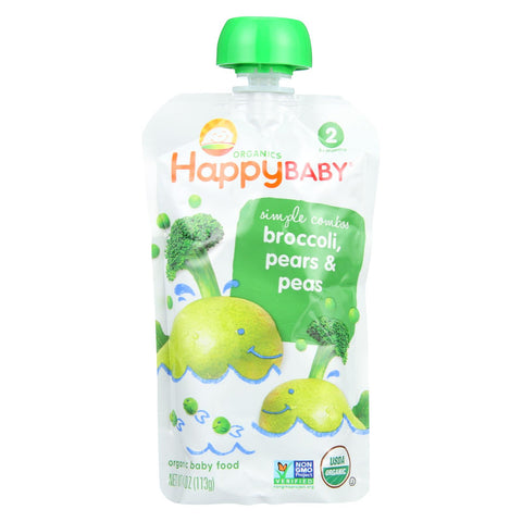 Happy Baby Organic Baby Food - Stage 2 - Broccoli Peas And Pears - Case Of 16 - 4 Oz