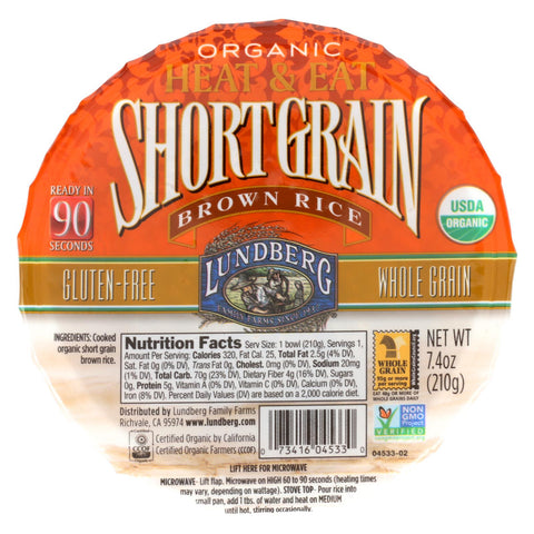 Lundberg Family Farms Organic Short Grain Brown Rice - Case Of 12 - 7.4 Oz.