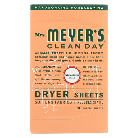 Mrs. Meyer's Clean Day - Dryer Sheets - Geranium - Case Of 12 - 80 Sheets