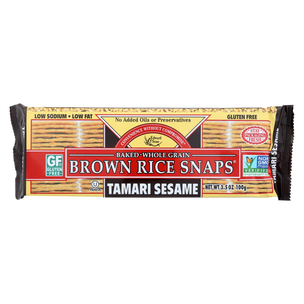 Edward And Sons Brown Rice Snaps - Tamari Sesame - Case Of 12 - 3.5 Oz.