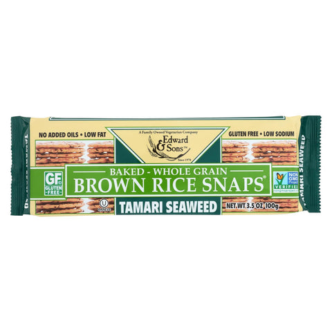 Edward And Sons Brown Rice Snaps - Tamari Seaweed - Case Of 12 - 3.5 Oz.