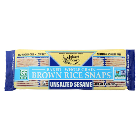 Edward And Sons Brown Rice Snaps - Unsalted Sesame - Case Of 12 - 3.5 Oz.