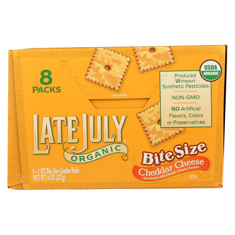 Late July Snacks Organic Bite Size Crackers - Cheddar Cheese - Case Of 4 - 1 Oz.