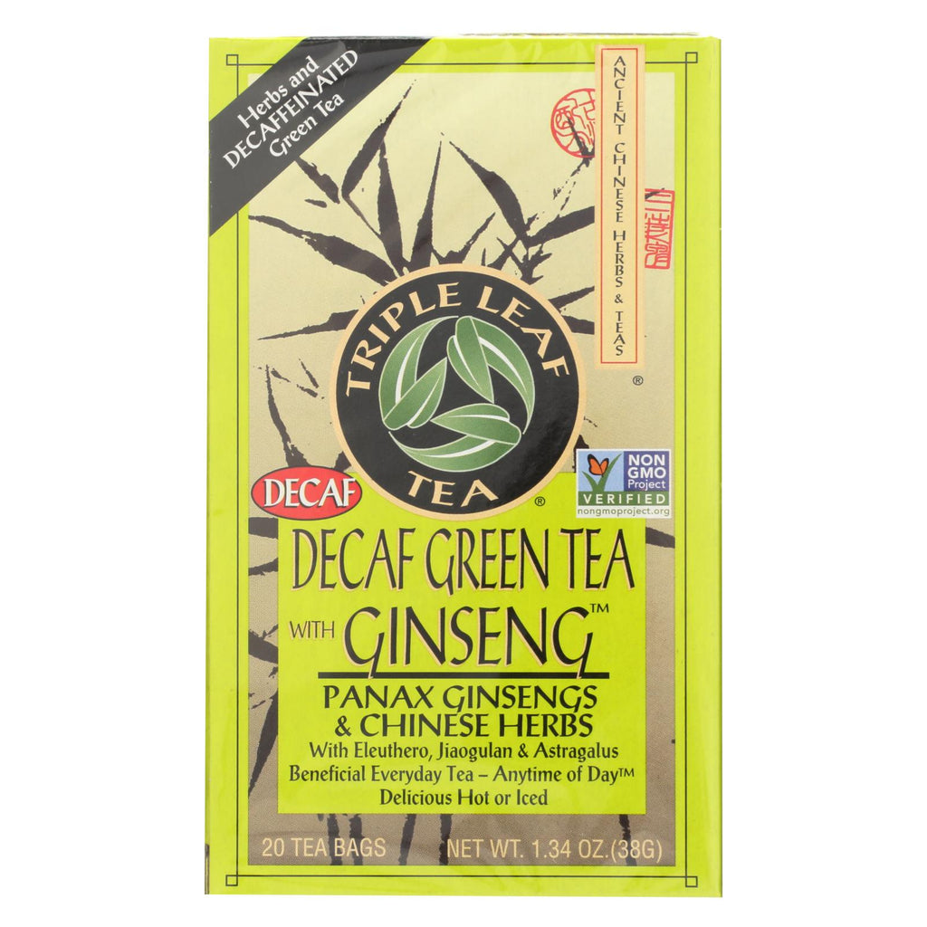 Triple Leaf Tea Green Tea With Ginseng - Decaffeinated - Case Of 6 - 20 Bags