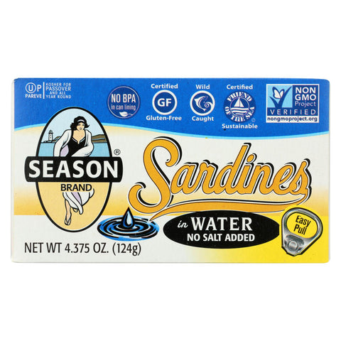 Season Brand Sardines In Water  - No Salt Added - Case Of 12 - 4.375 Oz.