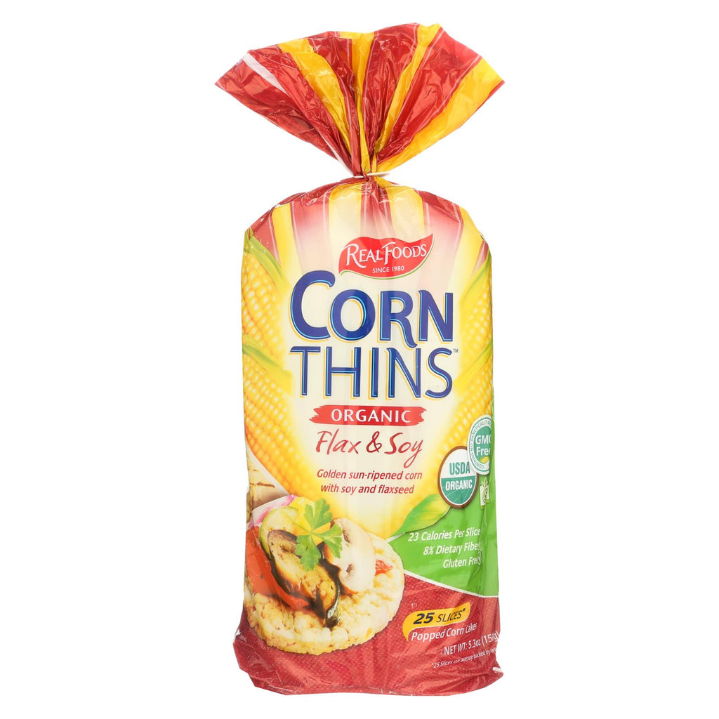 Real Foods Organic Corn Thins - Soy And Linseed - Case Of 6 - 5.3 Oz.