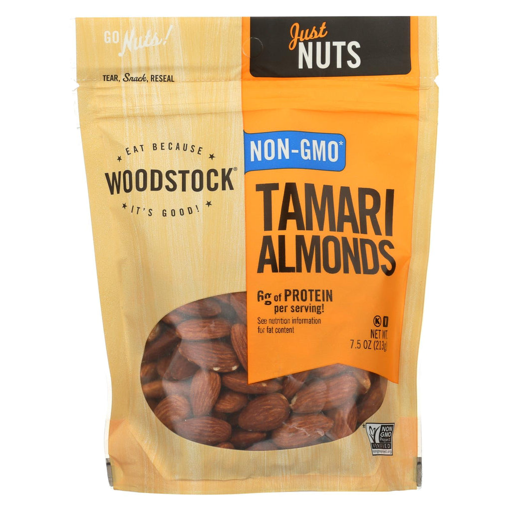 Woodstock Tamari Almonds - Roasted - Case Of 8 - 7.5 Oz.