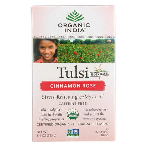 Organic India Tulsi Tea Cinnamon Rose - 18 Tea Bags - Case Of 6