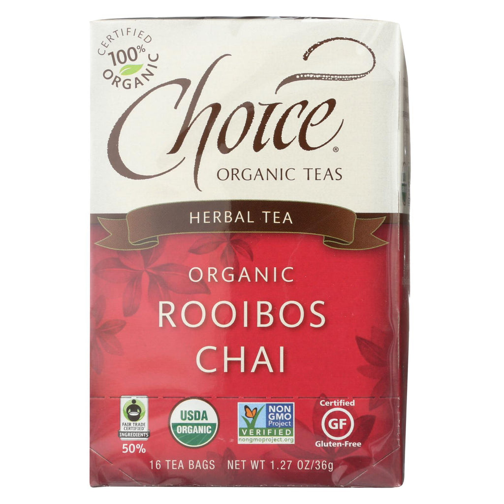 Choice Organic Teas Herbal Tea Rooibos Chai - Caffeine Free - Case Of 6 - 16 Bags