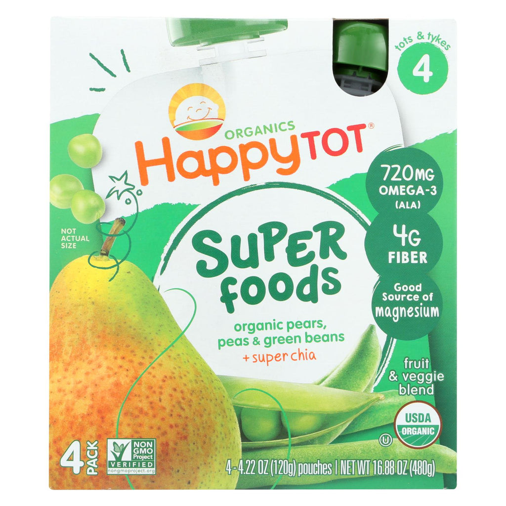 Happy Tot Toddler Food - Organic - Green Bean Pear And Pea - 4-4.22oz - Case Of 4