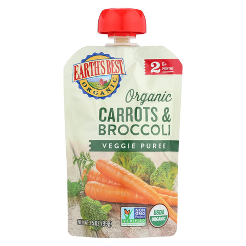 Earth's Best Organic Carrots And Broccoli Baby Food Puree - Stage 2 - Case Of 12 - 3.5 Oz.