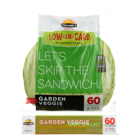 Tumaros Low-in-carb Wraps - Garden Veggie - 8" - 8 Ct. - Case Of 6