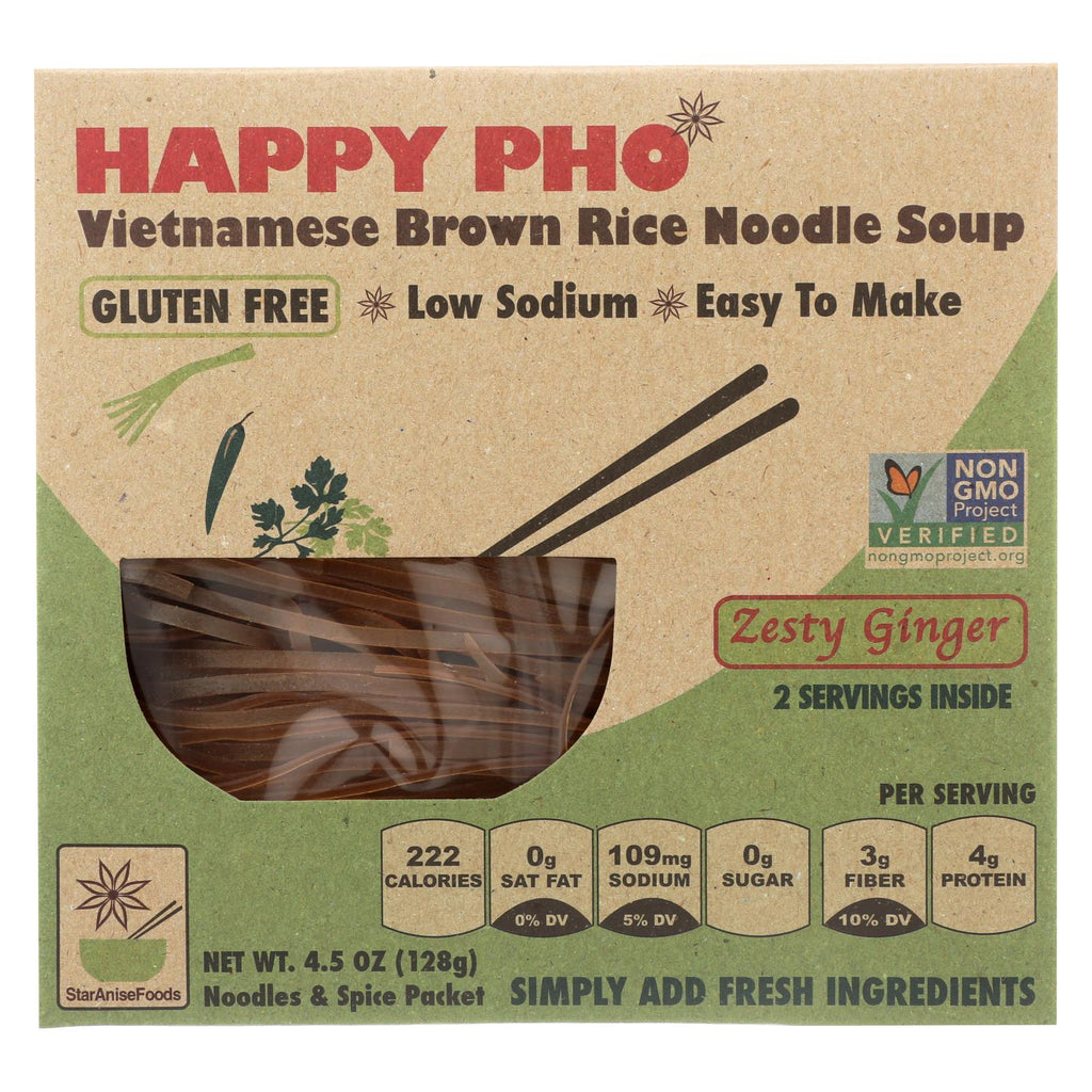 Star Anise Foods Soup - Brown Rice Noodle - Vietnamese - Happy Pho - Zesty Ginger - 4.5 Oz - Case Of 6